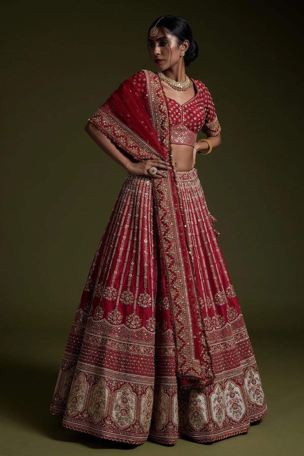 Bridal Rangoon Silk Lehenga with Sequins & Dori Work – Elegant Wedding Wear