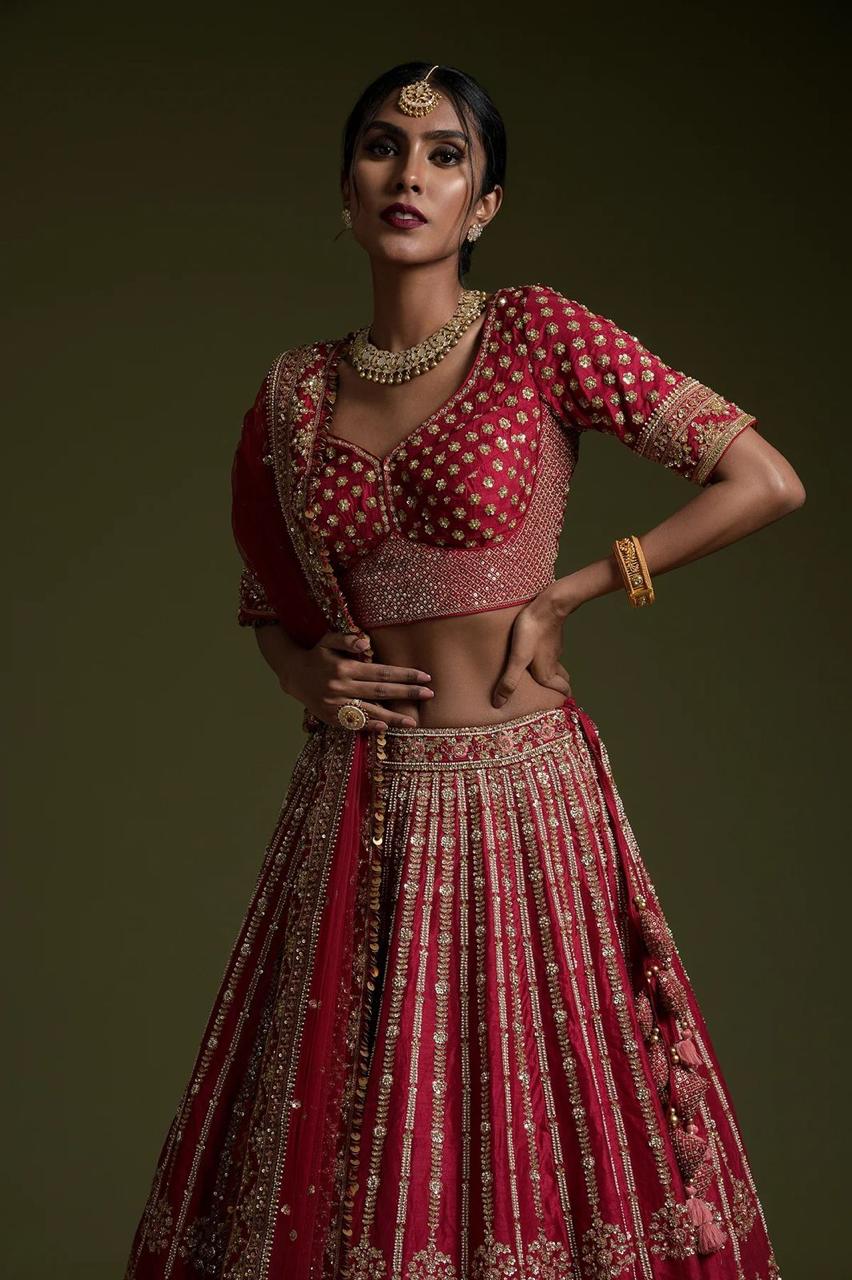 Bridal Rangoon Silk Lehenga with Sequins & Dori Work – Elegant Wedding Wear