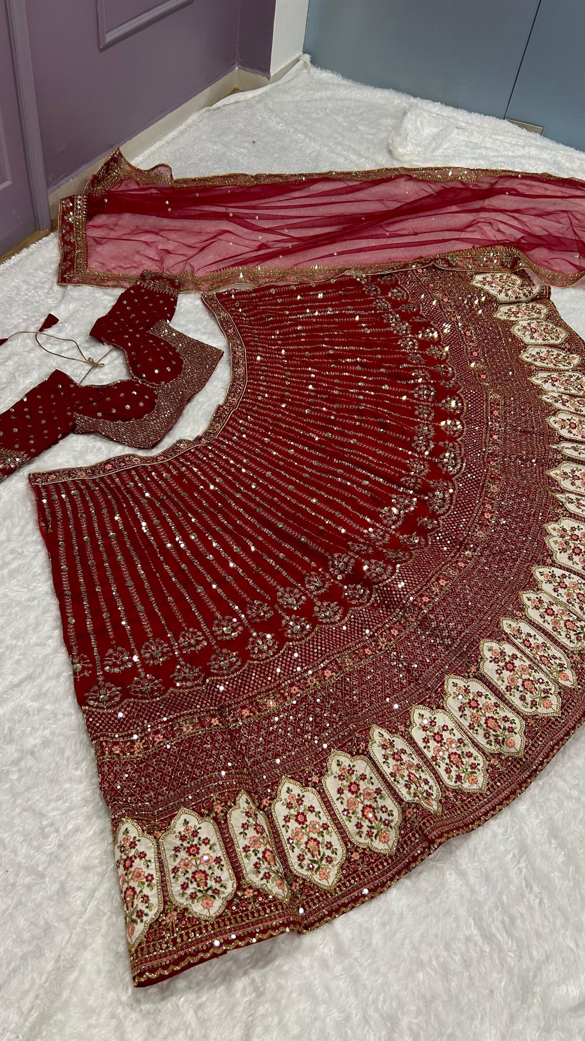 Bridal Rangoon Silk Lehenga with Sequins & Dori Work – Elegant Wedding Wear
