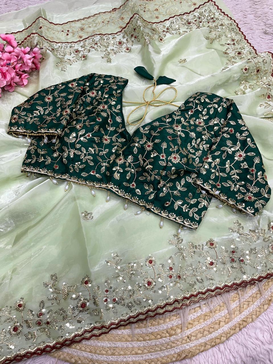 Premium Jimmy Choo Designer Saree with Embroidery Work