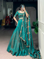 Rama Green Silk Lehenga Choli with Embroidered Blouse