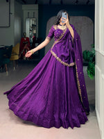 Purple Silk Lehenga Choli with Embroidered Blouse