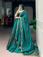 Rama Green Silk Lehenga Choli with Embroidered Blouse