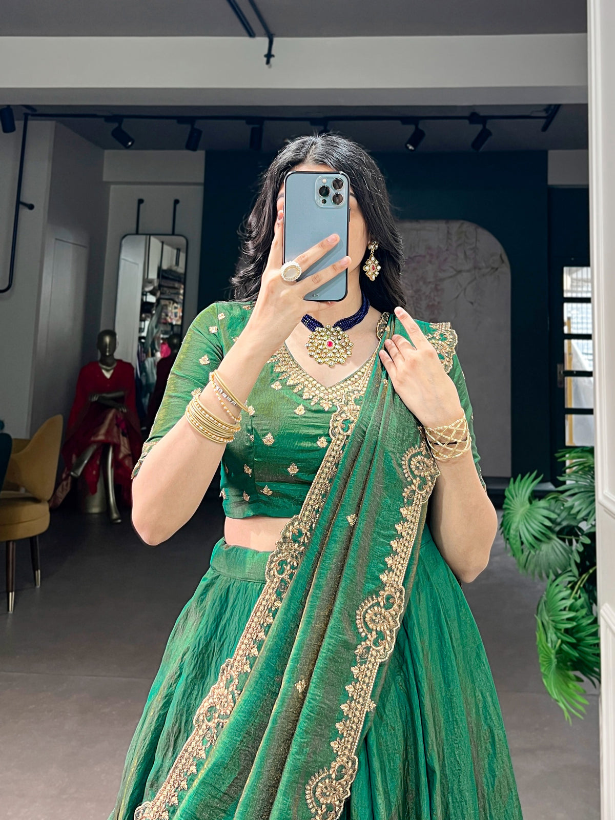 Green Color Silk Lehenga Choli with Embroidered Blouse