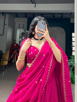 Pink Silk Lehenga Choli with Embroidered Blouse