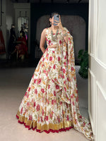 White Chiffon Floral Printed Lehenga Choli with Dupatta