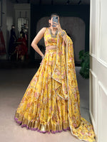 Yellow Chiffon Floral Printed Lehenga Choli with Dupatta