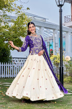 Royal Blue Embroidered Kurti Lehenga Set with Designer Dupatta