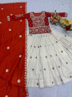 Orange Embroidered Kurti Lehenga Set with Designer Dupatta