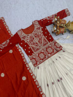 Orange Embroidered Kurti Lehenga Set with Designer Dupatta