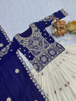 Royal Blue Embroidered Kurti Lehenga Set with Designer Dupatta