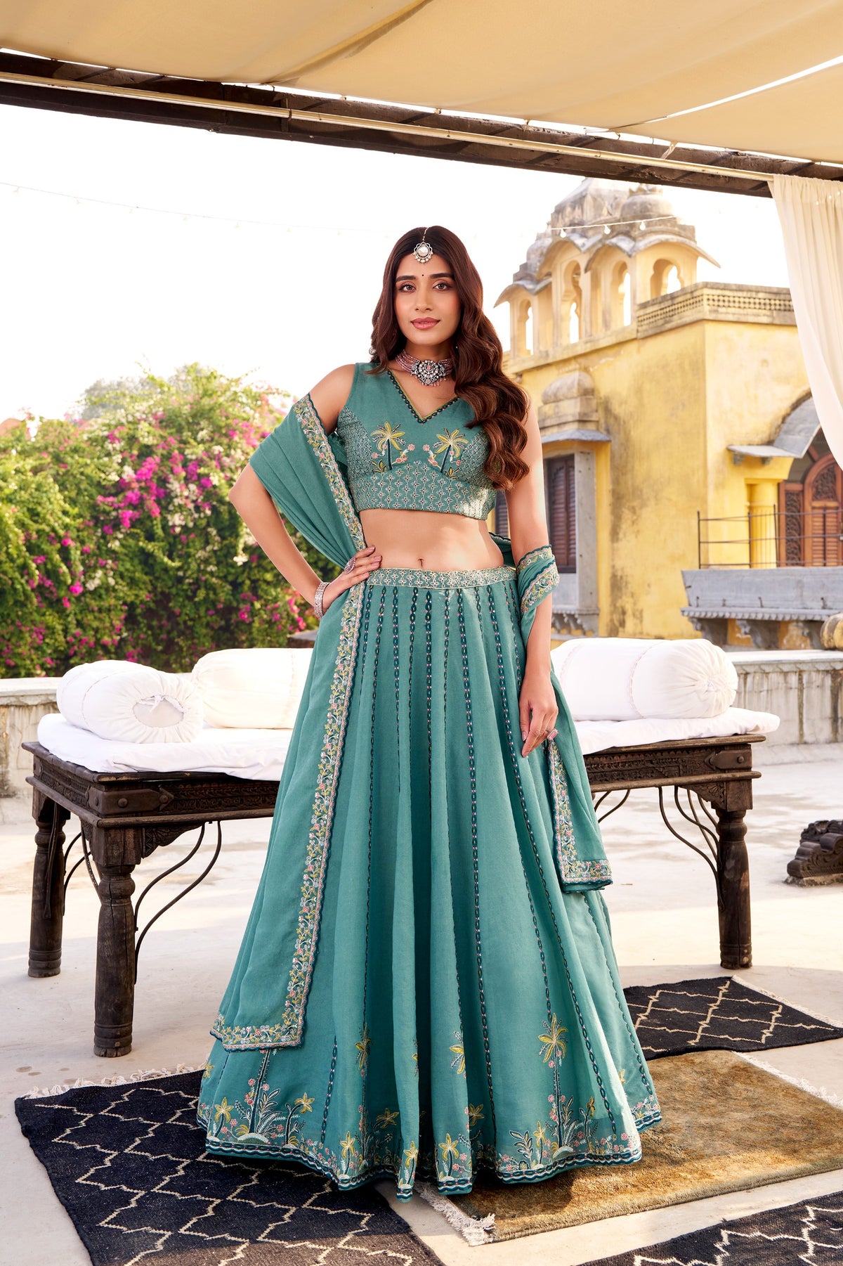 Sky Blue Chocolate Crush Sequins Embroidered Lehenga Choli