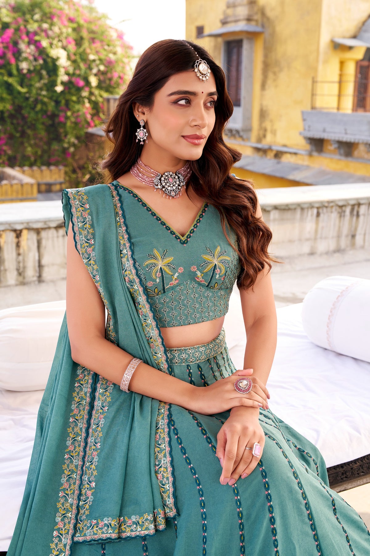 Sky Blue Chocolate Crush Sequins Embroidered Lehenga Choli
