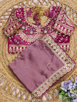 Onion Pink Color Designer Embroidery Silk Saree