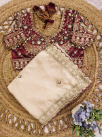 Cream Color Designer Embroidery Silk Saree