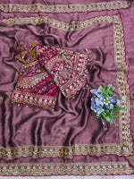 Onion Pink Color Designer Embroidery Silk Saree