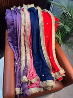 Vichitra Silk Saree Real Mirror Work Moti Golden Lace Border with Blouse