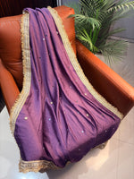 Vichitra Silk Saree Real Mirror Work Moti Golden Lace Border with Blouse