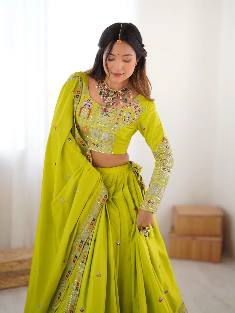Parrot Green Color Designer Party Wear Lehenga Choli