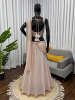 Cream Color Georgette Ready To Wear Lehenga Saree