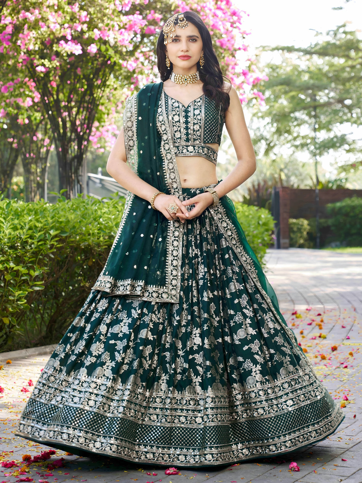 beautifully crafted green dola silk jacquard Lehenga Choli