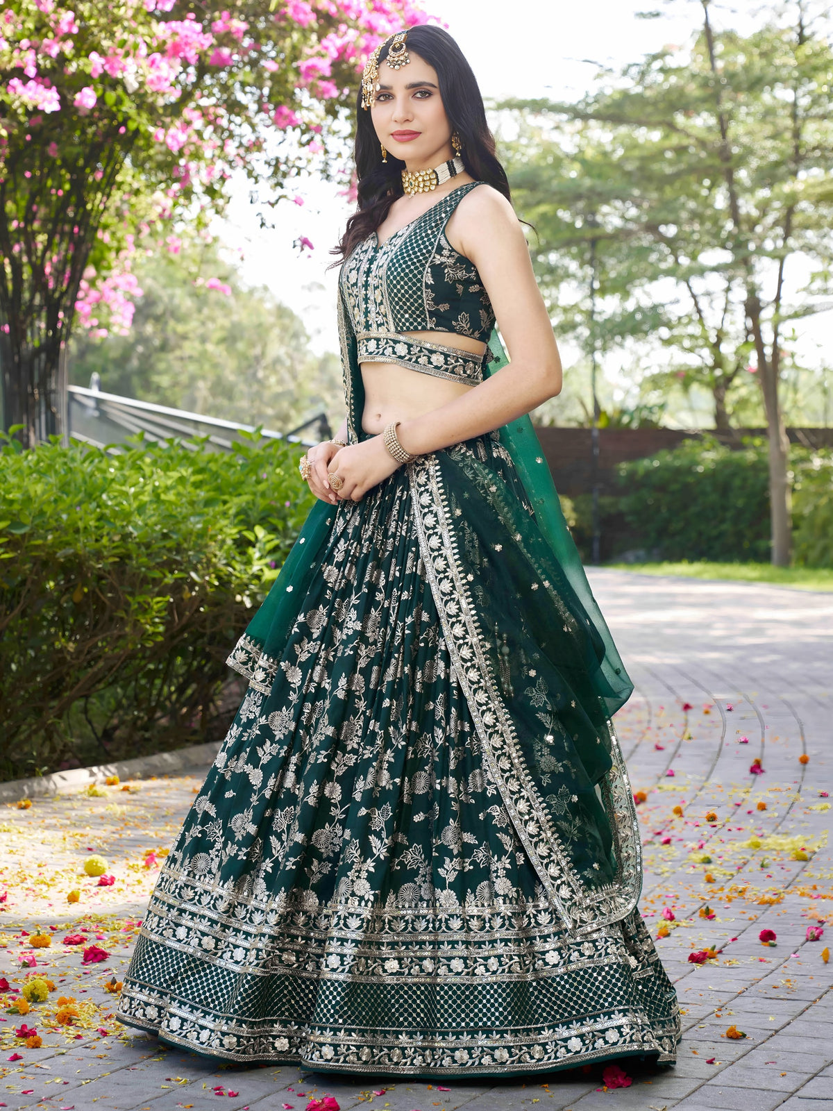 beautifully crafted green dola silk jacquard Lehenga Choli