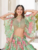 Green Multicolor Designer Printed Embroidered Lehenga Choli