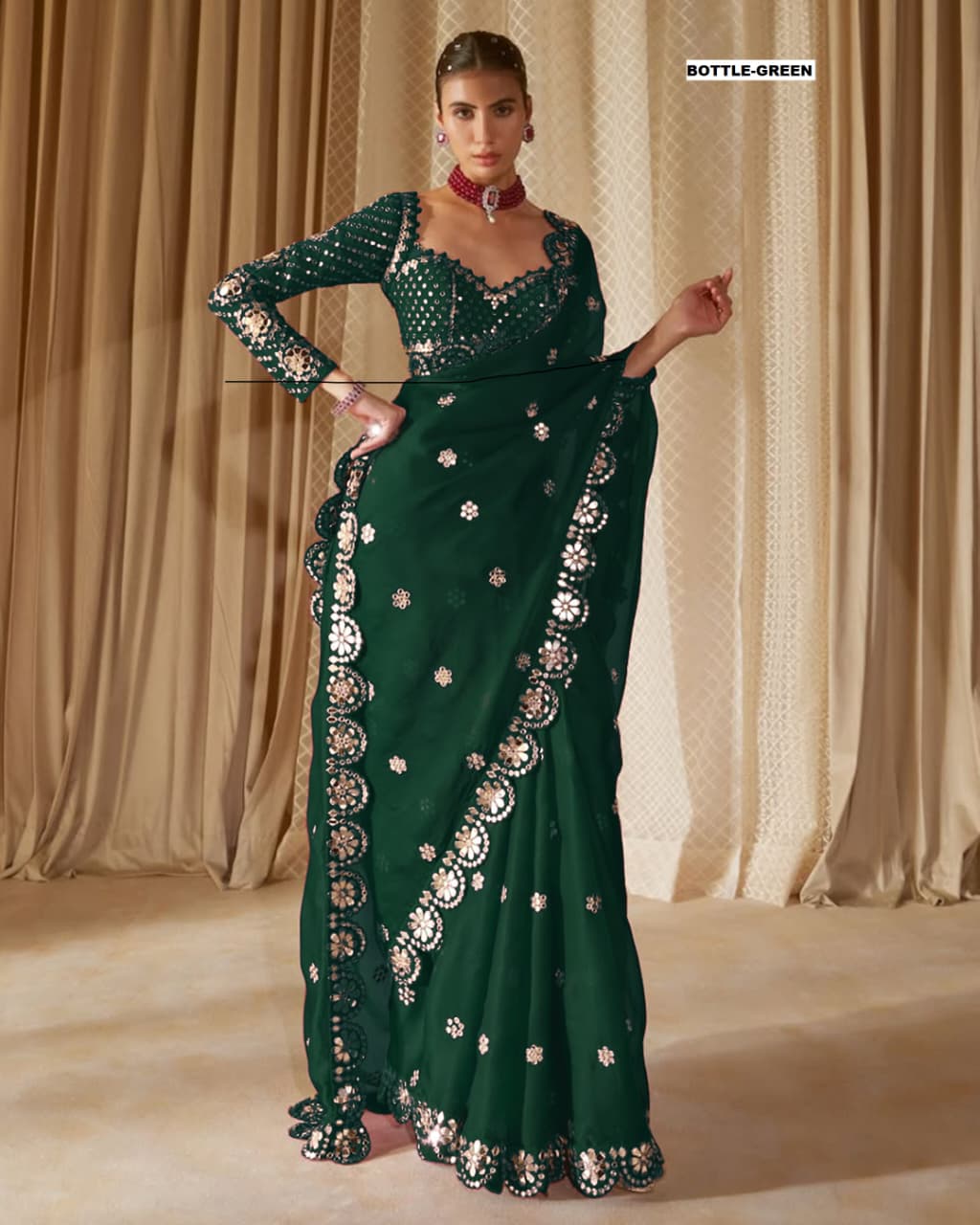 Green Color Color Designer Faux Georgette Party Wear Saree
