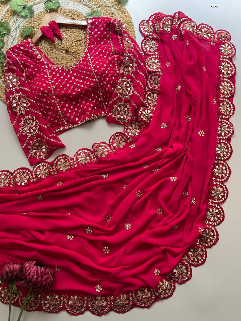 Pink Color Designer Faux Georgette Party Wear Saree