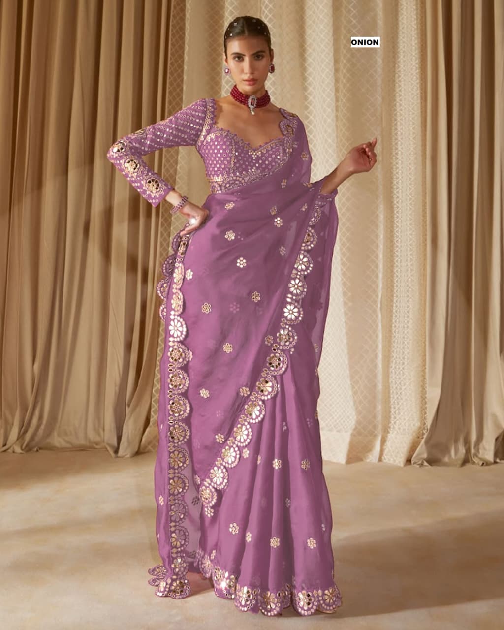 Purple Color Designer Faux Georgette Party Wear Saree