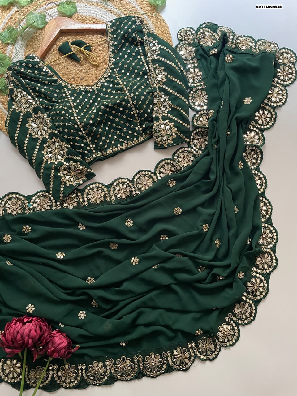 Green Color Color Designer Faux Georgette Party Wear Saree