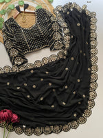 Black Color Designer Faux Georgette Party Wear Saree