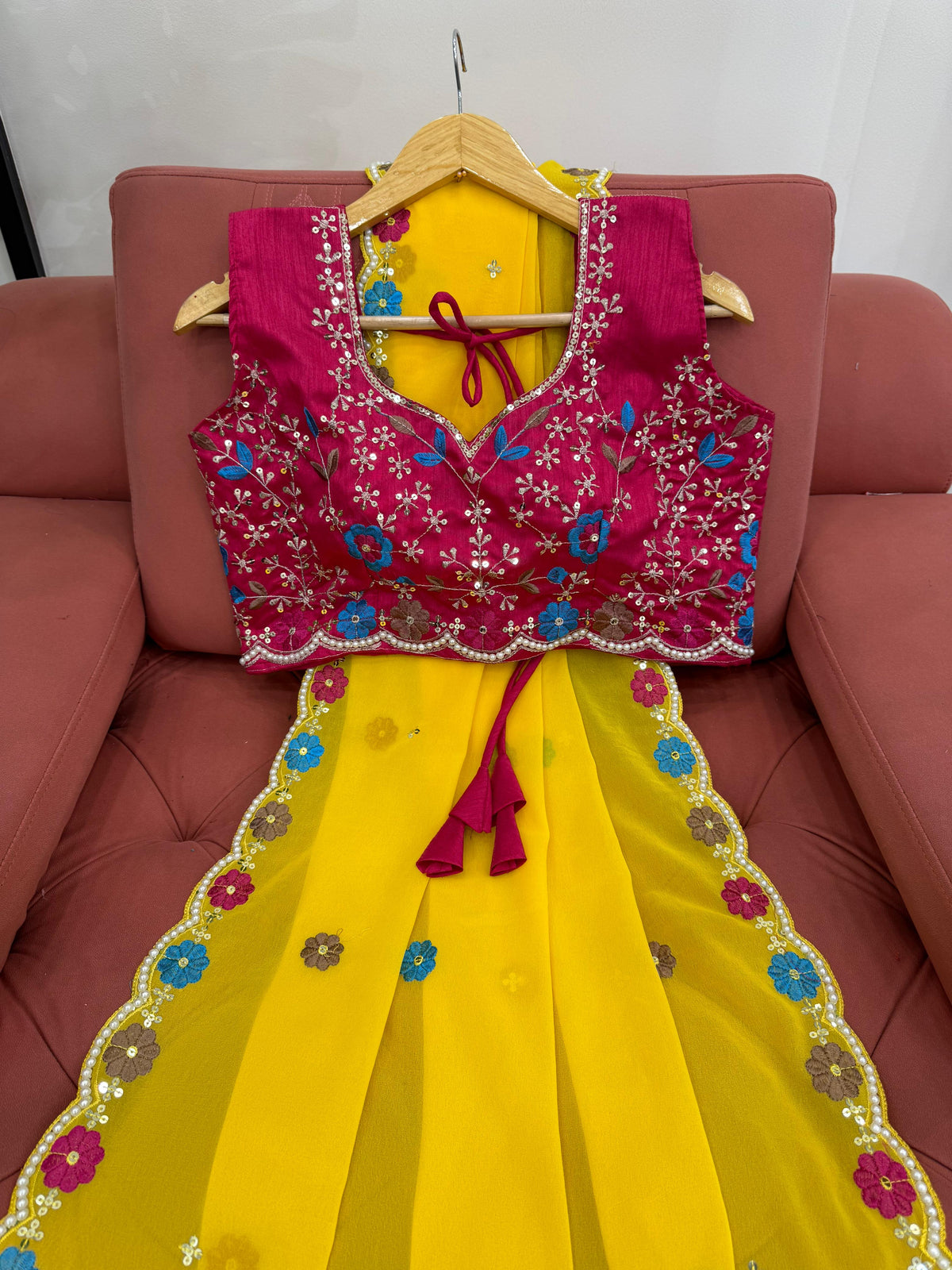 yellow color designer embroidery Georgette Saree