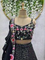 Black Faux Georgette Party Wear Lehenga Choli with Thread & Sequence Work