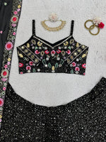 Black Faux Georgette Party Wear Lehenga Choli with Thread & Sequence Work