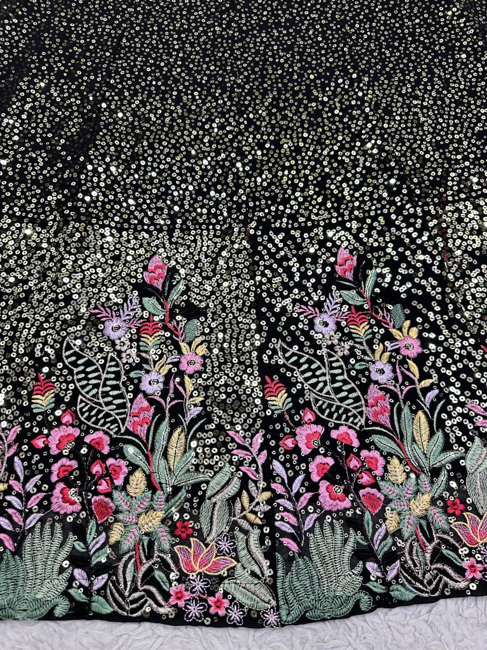 Black Faux Georgette Party Wear Lehenga Choli with Thread & Sequence Work