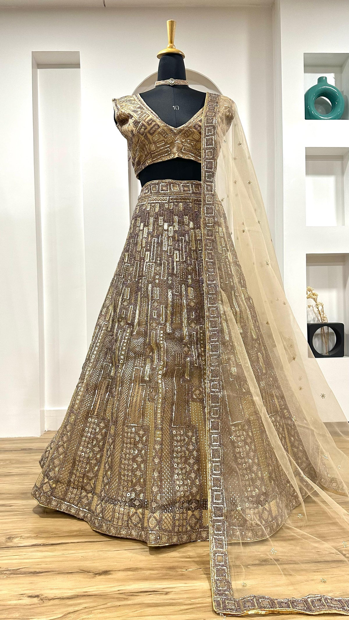 Golden Designer Lehenga Choli with Heavy Net Embroidery