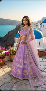 Purple Designer Lehenga Choli with Heavy Embroidery & Net Dupatta