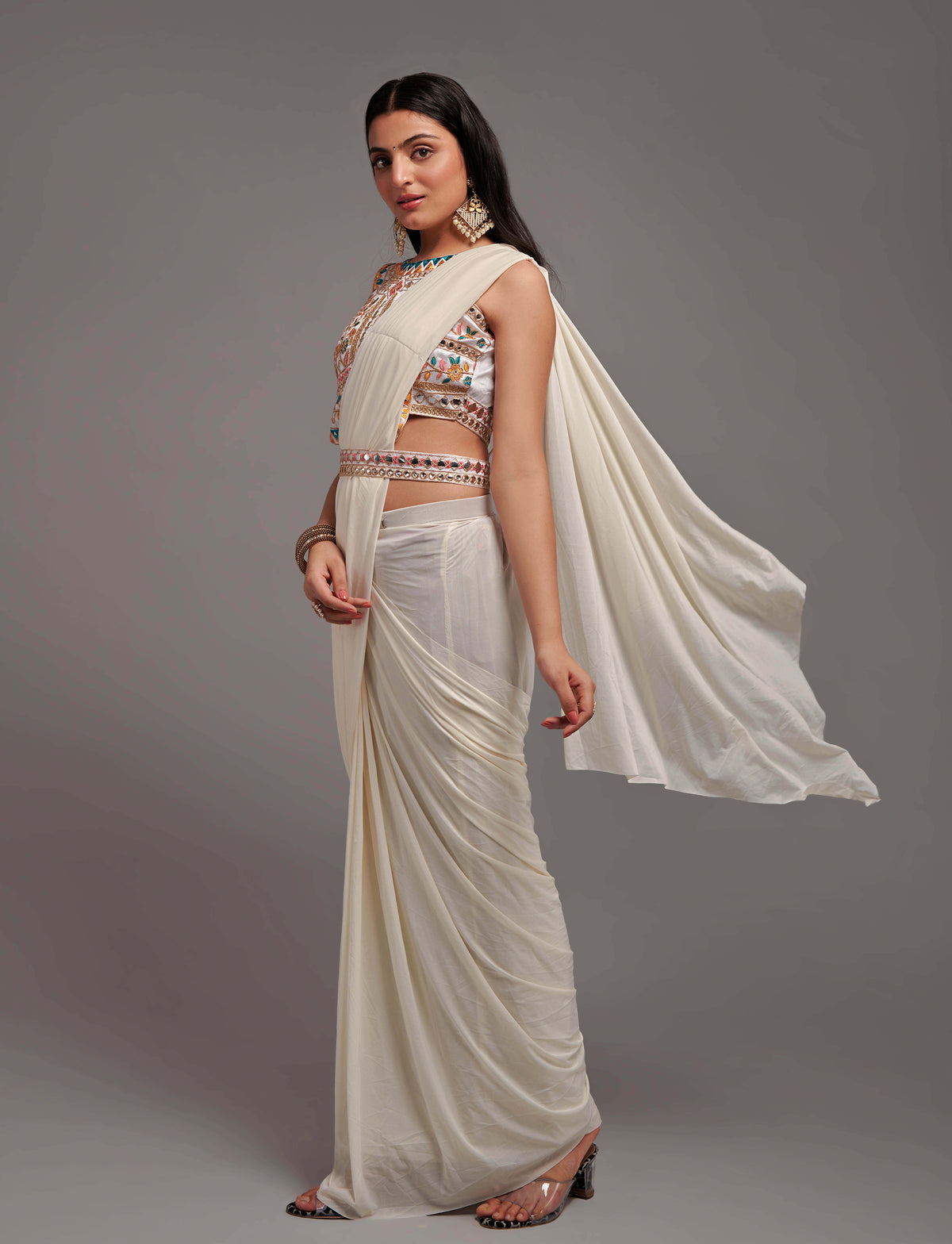 Whites - Ready Pleated Saree / Sarees / Ethnic Wear - Joshindia