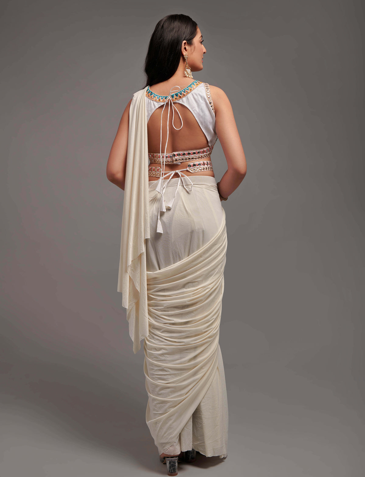 Whites - Ready Pleated Saree / Sarees / Ethnic Wear - Joshindia
