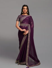 Wine Saree - Buy Wine Color Designer Indian Saree Online - Joshindia