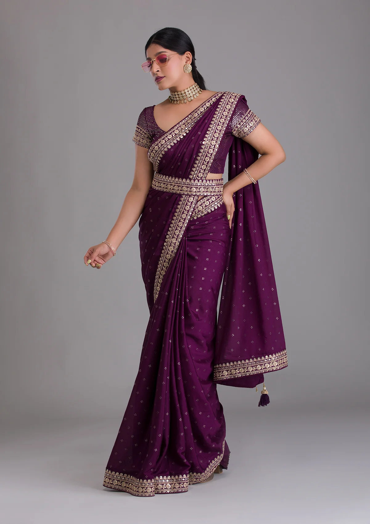 Buy Wine Colour Saree Online At Best Prices - JOSHINDIA - Joshindia