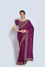 Buy Glamorous Wine Sarees Vichitra silk Online - Joshindia