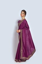 Buy Glamorous Wine Sarees Vichitra silk Online - Joshindia