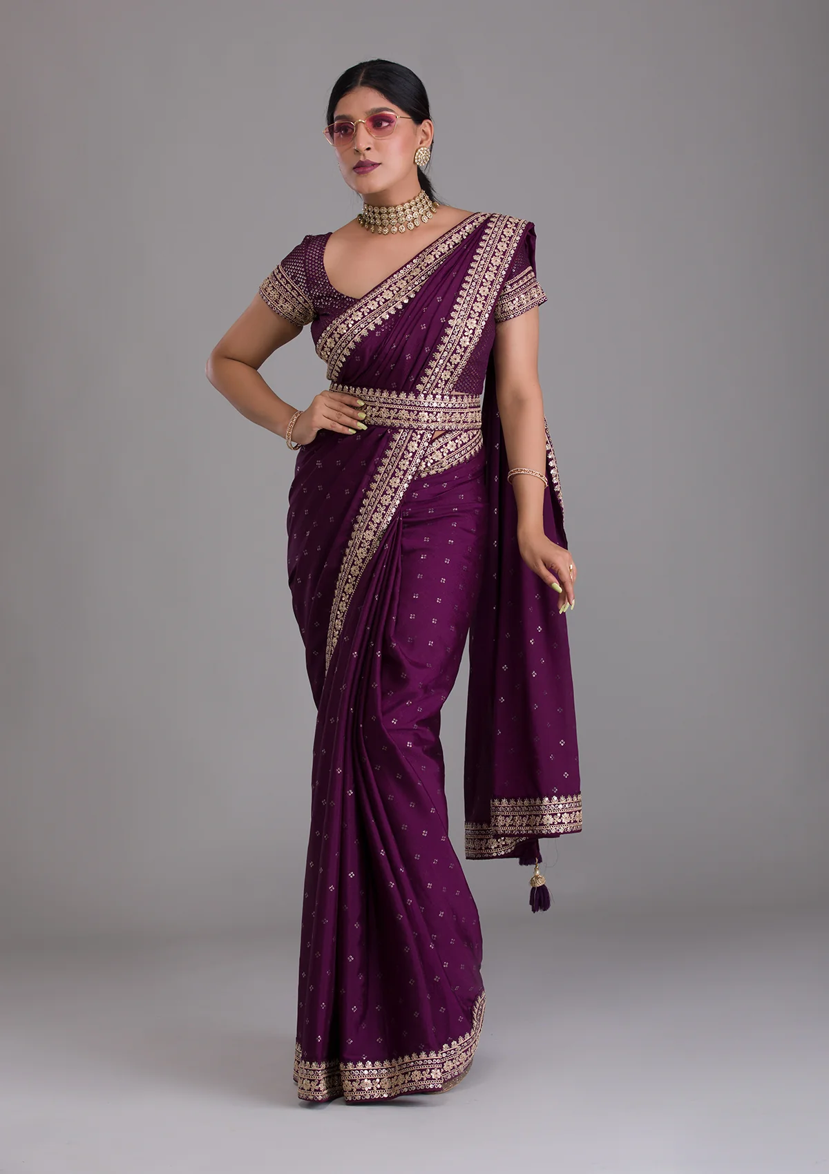 Buy Wine Colour Saree Online At Best Prices - JOSHINDIA - Joshindia