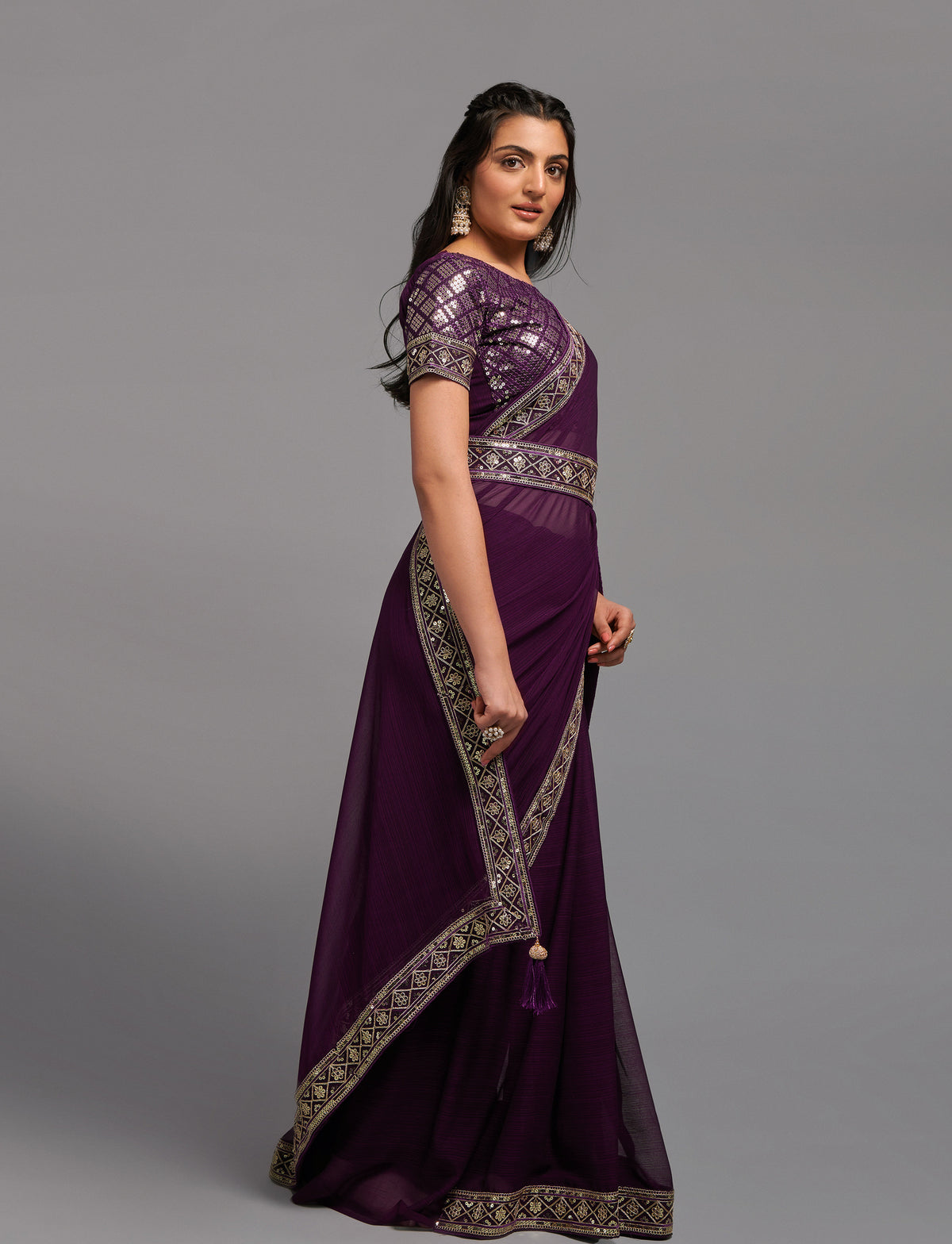 Wine Saree - Buy Wine Color Designer Indian Saree Online - Joshindia