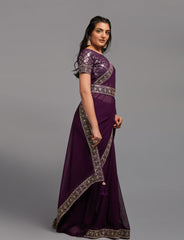 Wine Saree - Buy Wine Color Designer Indian Saree Online - Joshindia