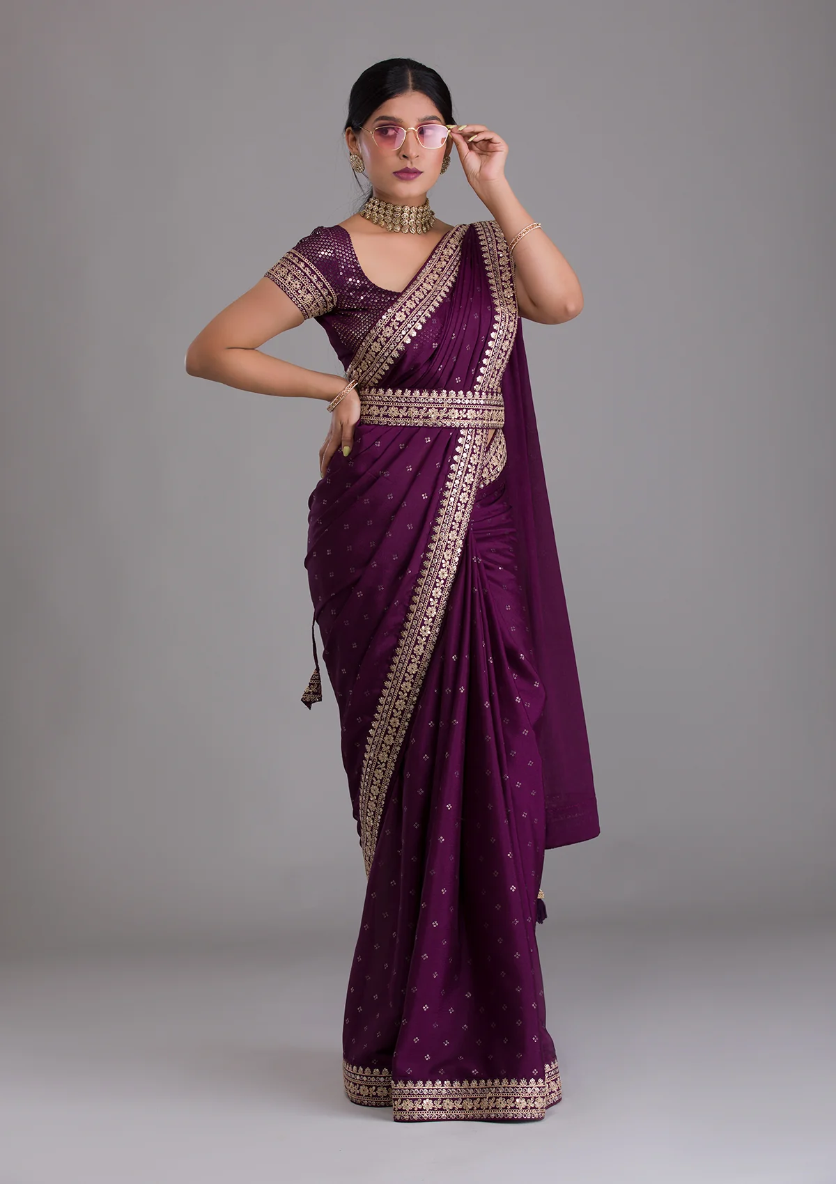 Buy Wine Colour Saree Online At Best Prices - JOSHINDIA - Joshindia