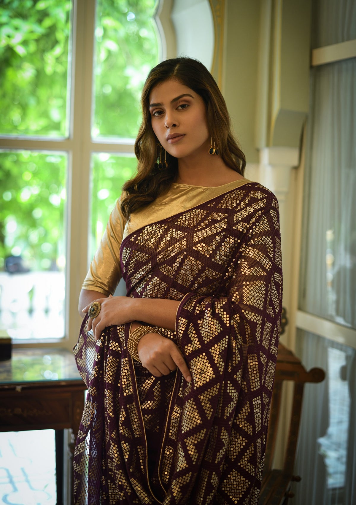 Buy Wine Colour Saree Online At Best Prices - JOSHINDIA - Joshindia
