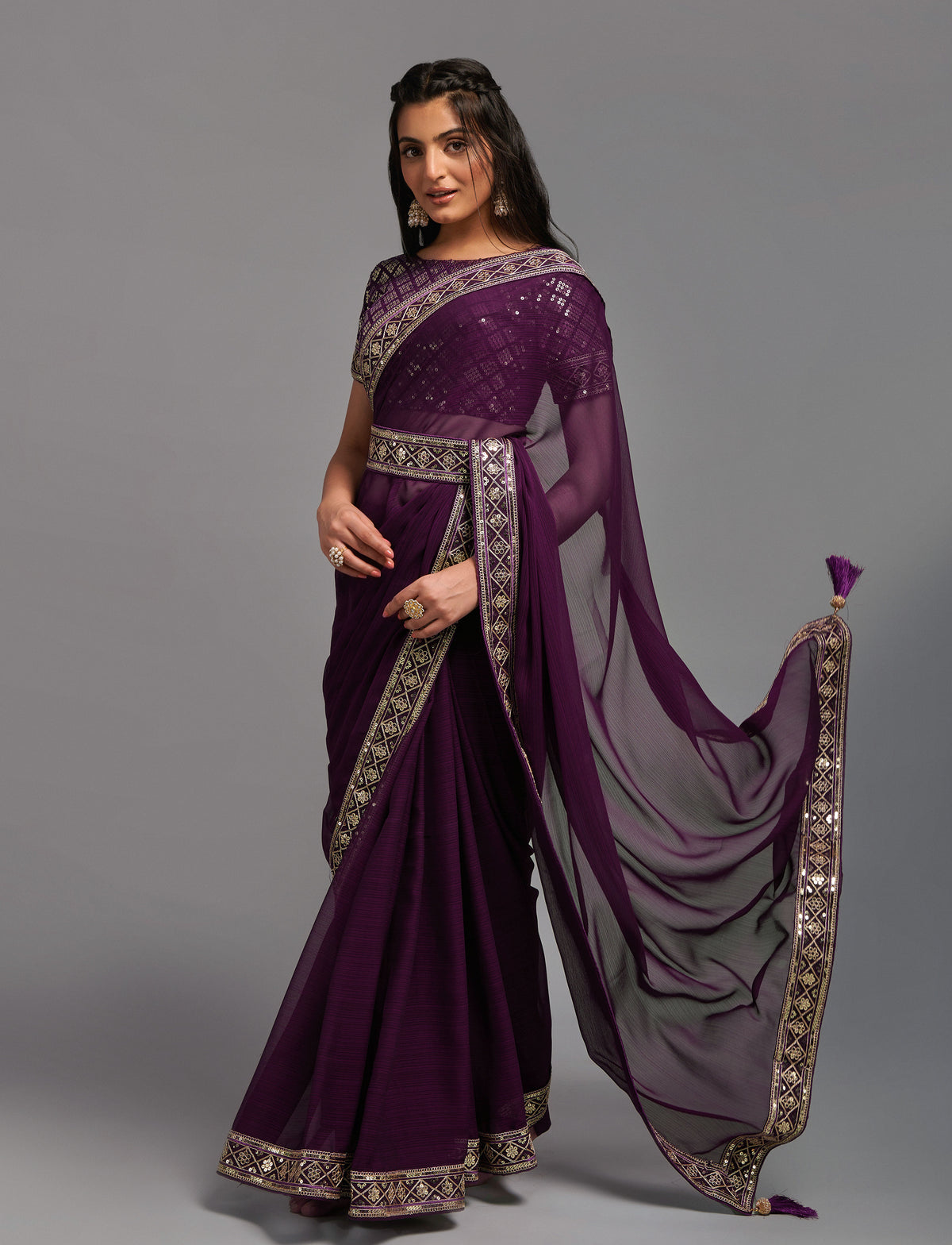 Wine Saree - Buy Wine Color Designer Indian Saree Online - Joshindia
